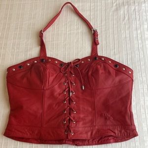 Harley-Davidson Red Leather Halter Top